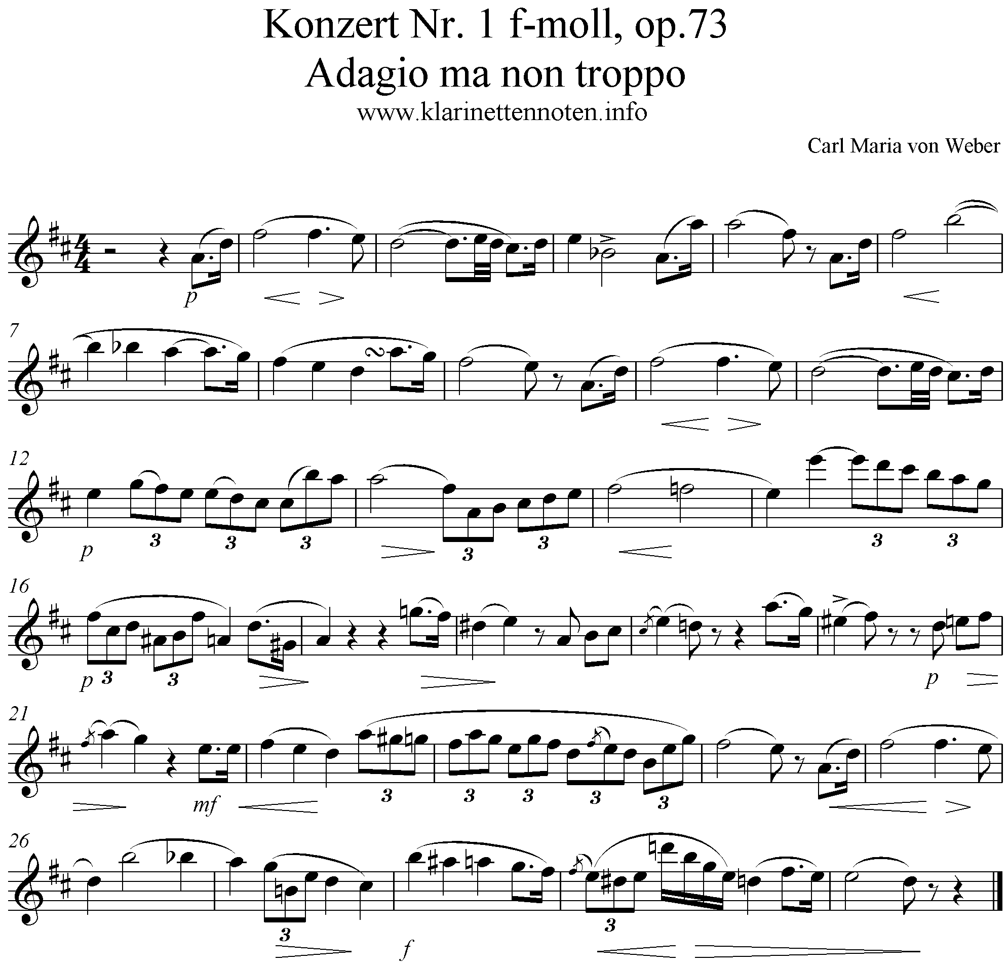 Weber op.73/2 Adagio ma non troppo Clarinet Part, Klarinette